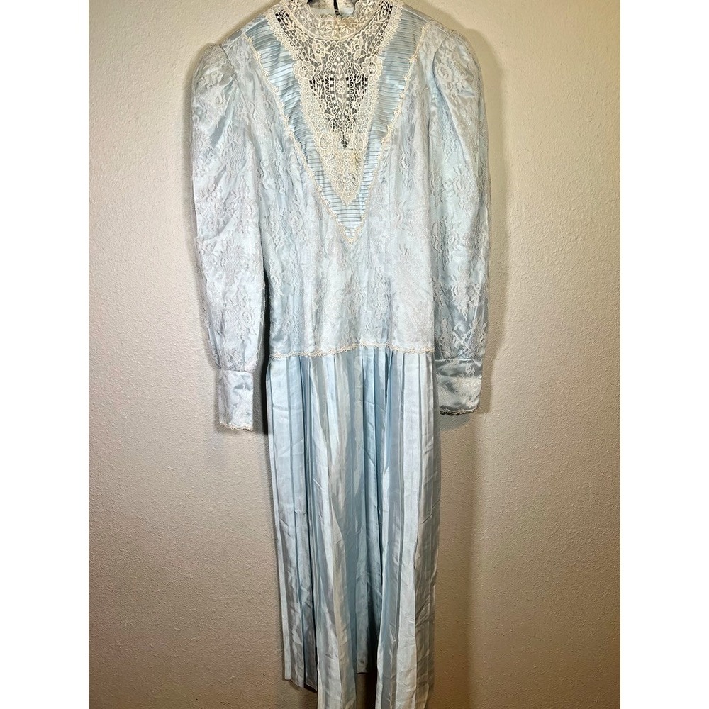 Victorian Prairie Dress Blue Lace Style Cottagecore Pioneer Theater Costume S/M